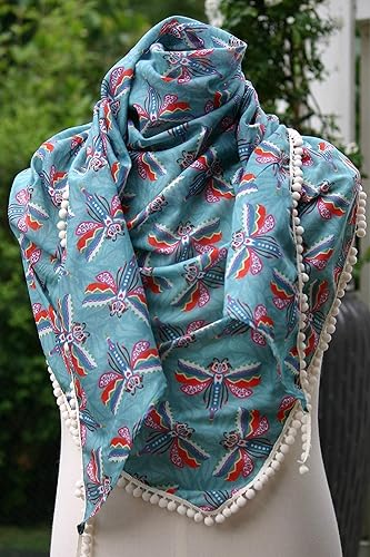 Dreieck-Tuch türkis mit Bommel-Borte