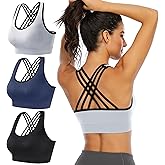 Ewedoos Women's Sports Bras Padded Sports Bra Supportive Strappy Criss Cross Yoga Bra Workout Athletic Bras 3 Pack