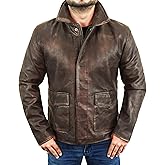 STOREJEES Brown Leather Jacket Men - Vintage Collar Distressed Style Mens Leather Motorcycle Jacket