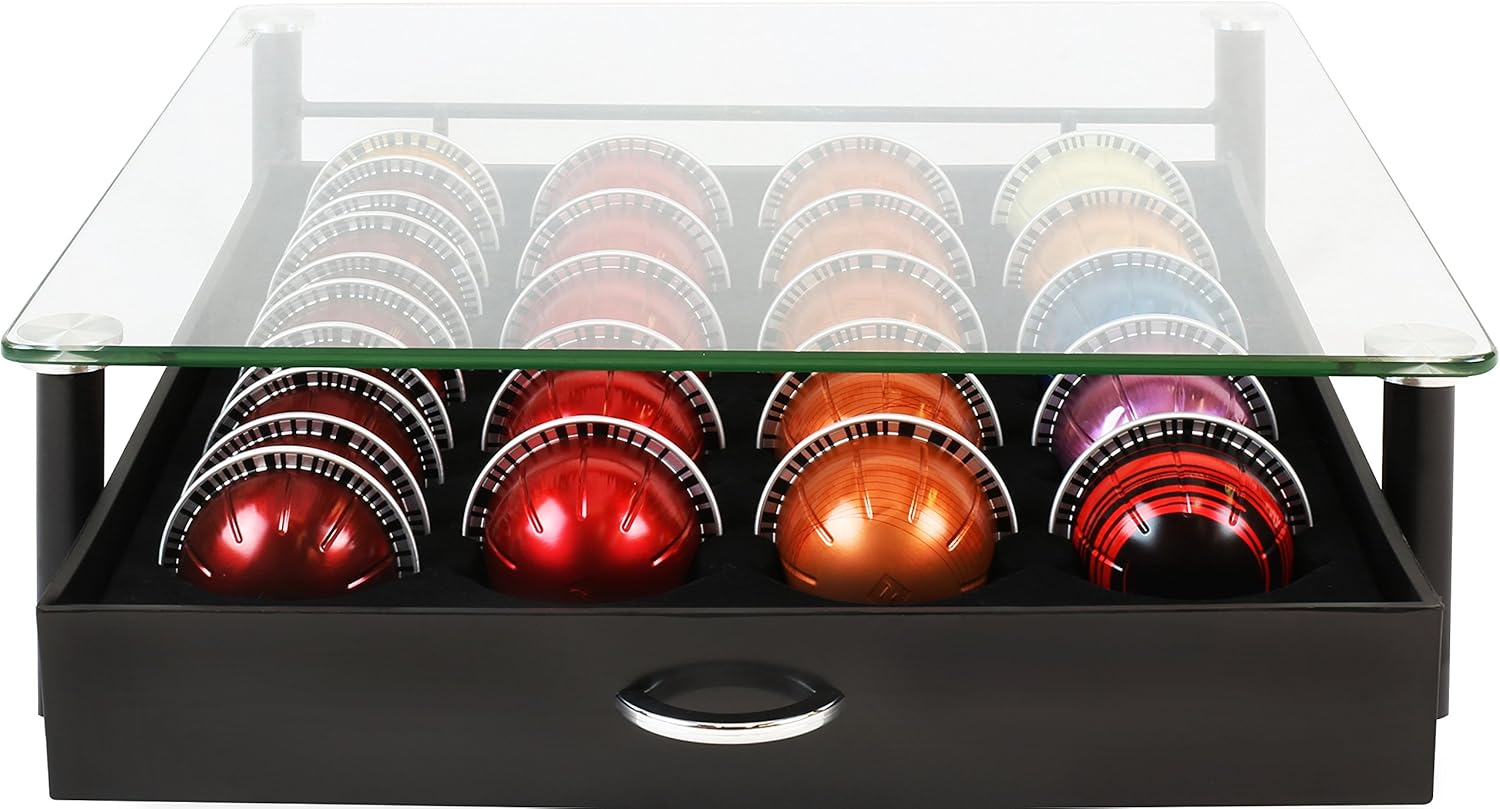 DecoBros Crystal Tempered Glass Nespresso Vertuoline Storage Drawer Holder for Capsules: Home & Kitchen