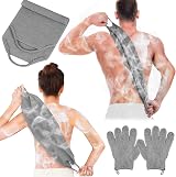 anezus Exfoliating Back Scrubber Bath Gloves Grey Set 1pc + 1pair view 1