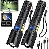 2 Pack 990000 High Lumens Rechargeable LED Flashlight USB-C, 7 Modes 15H Runtime, IPX7 Waterproof for Home Camping, Hiking an