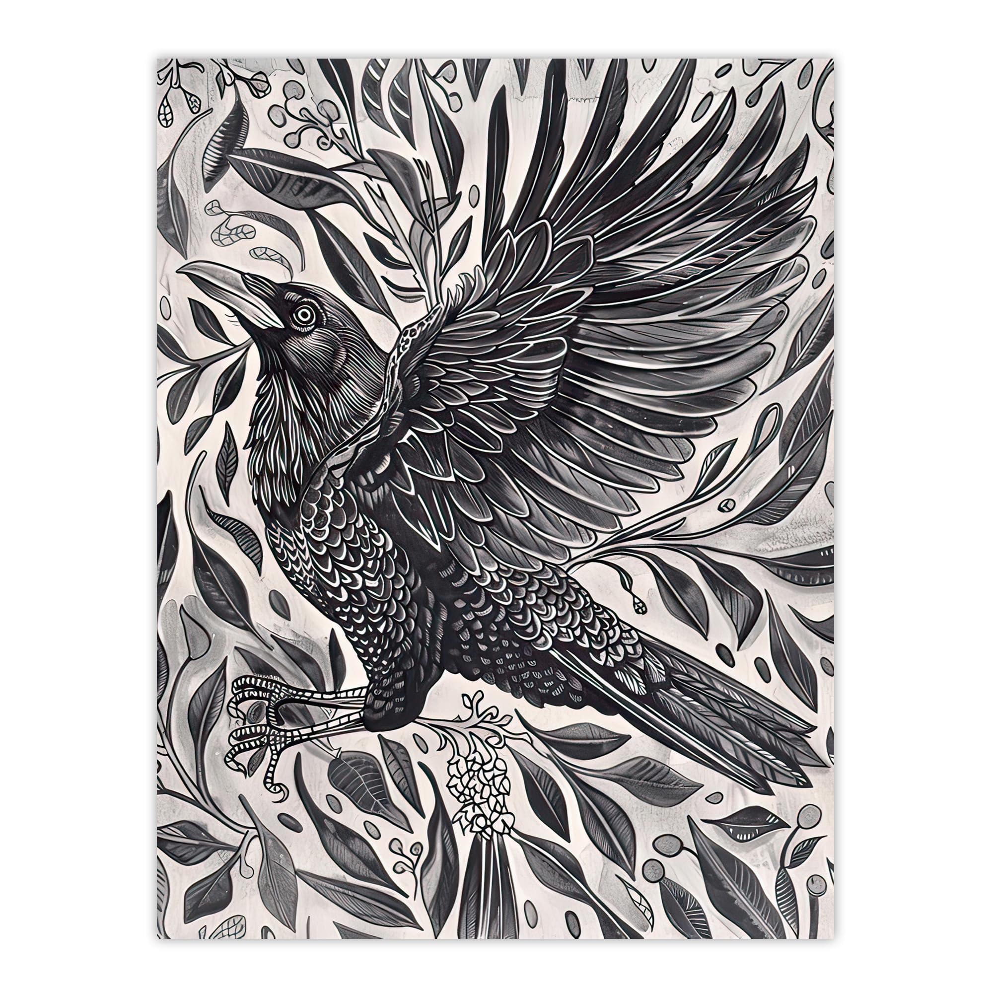 Artery8 Wild Black Raven in Flight Painting Magic Gothic Living Room Extra Large XL Wall Art Poster Print