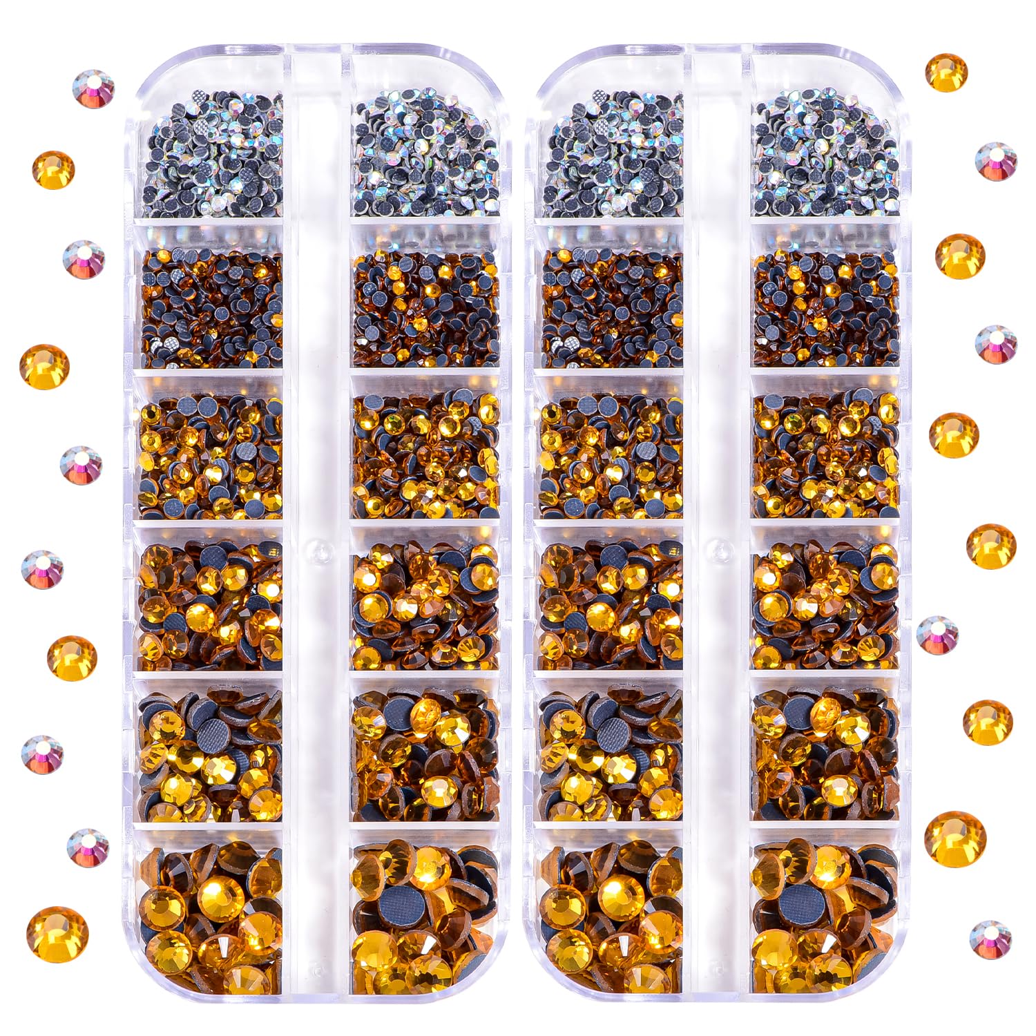 BLINGINBOX DMC Hotfix Rhinestone 2 Box Total 5200 Pieces Mixed Size Round Crystals Glass Gems for Costume Jewelry Making (Topaz)