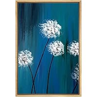 SIGNWIN Framed Canvas Print Wall Art White Dandelion on Blue and Green Background Botanical Wilderness Digital Art Folk Art Chic Closeup Relax/Calm for Living Room, Bedroom, Office - 16