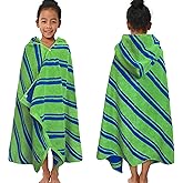 VOOVA & MOVAS Hooded Bath Towels for Kids (3-10Years,27.5"x55"),100% Cotton Absorbent Soft Towel Wrap for Toddler Boys,Perfect for Bathroom | Pool | Beach | Swimming, Jacquard Green Stripe
