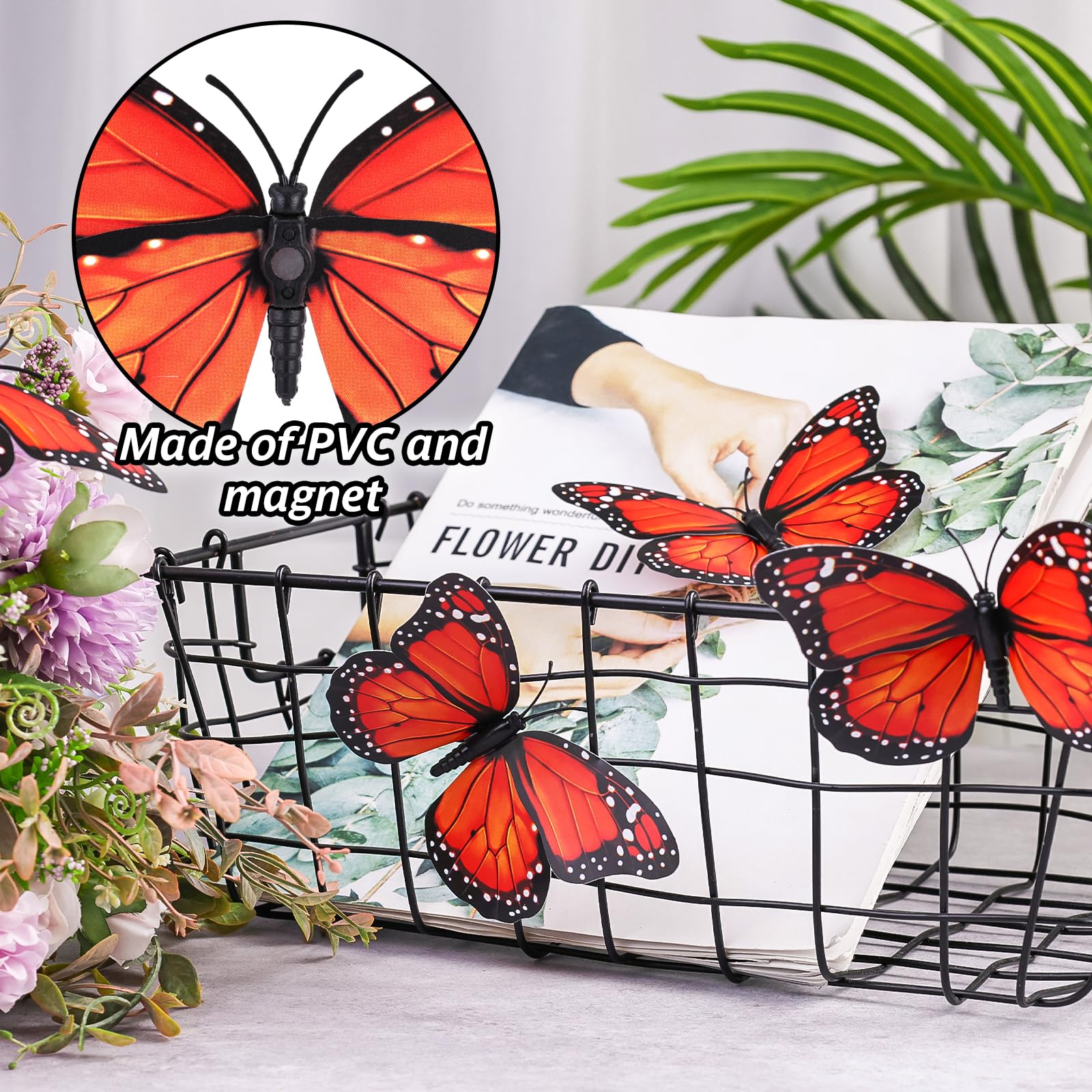 VGOODALL 24PCS Monarch Butterfly Decorations, Orange Butterfly Fake Butterflies for Home Wall Wedding Party Day of The Dead Decorations