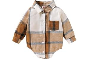 HAPPYMA Newborn Baby Boy Girls Plaid Outfit Flannel Romper Tops Infant Long Sleeve Button Down Plaid Casual Bodysuit Clothes