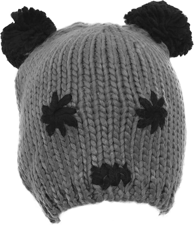 Amazon レディース パンダのデザイン ポンポン耳付き ニット帽 ニットキャップ ビーニーハット 帽子 冬 女性用 ワンサイズ グレー ニット 通販
