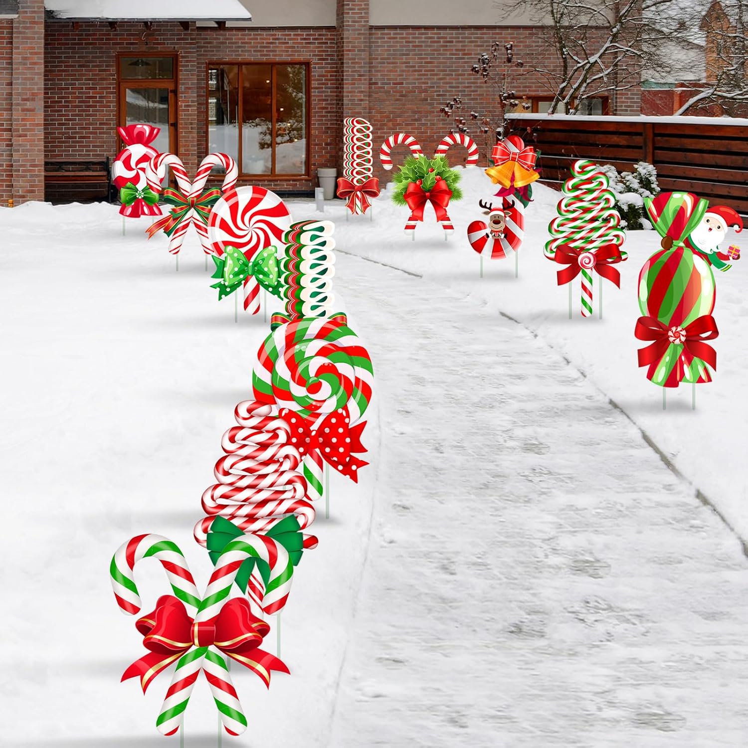 Yard Signs - BBTO 12 Pcs Christmas Candy yard Decorations Plastic Outdoor Peppermint Lollipop Candy Signs with Stakes for Winter Holiday Christmas Outside Yard Pathway Lawn Decor Supplies
