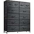 WLIVE Tall Dresser for Bedroom with 12 Drawers, Dressers & Chests of Drawers, Fabric Dresser for Bedroom, Closet, Fabric Storage Dressers with Storage Drawers, Wood Top, Charcoal Black