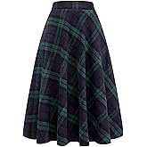 Women's Long Plaid Wool Skirt Fall Winter High Waist A-line Pleated Wool Tartan Skirts