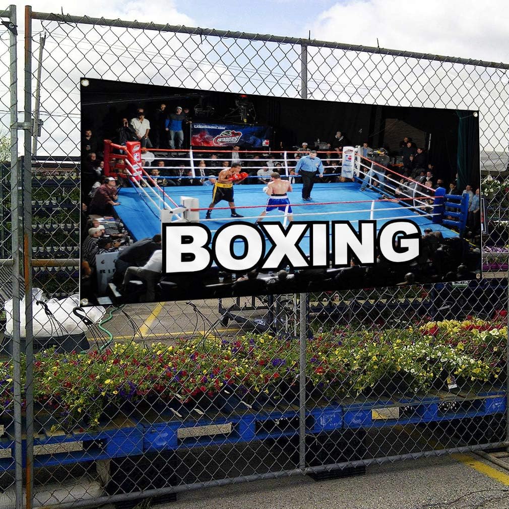 Amazon Com Vinyl Banner Sign Boxing Black Blue White Sports