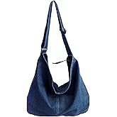 YunZh Denim Shoulder Bag for Women, Casual Style Lightweight Classic Retro Travel Shopper Hobo Bag