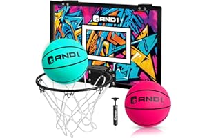 AND1 Over The Door Mini Basketball Hoop: 18x12 Shatterproof Backboard, 2 Mini Basketballs, and Hand Pump Included- Ultimate I