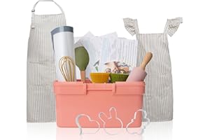 Kids Baking Set with Elegant Matching Apron for Child and Adult, Storage case, Real Working Utensils, Cookie Cutters, and Baking Supplies from Baker Buddy