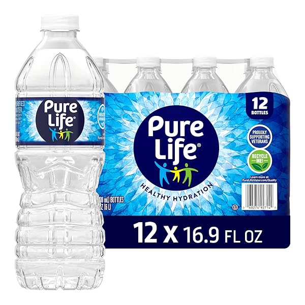 PURE LIFE PURIFIED WATER BOTTLES, 12 PACK – STILL BOTTLED WATER ENHANCED WITH MINERALS FOR A CRISP TASTE, PLASTIC BOTTLES – 16.9 FL OZ