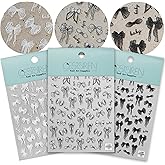 CESTSIREN White Black Bow Nail Art Stickers Embossed Elegant Nail Decals for Nail Art Design Self-Adhesive Nail Accessories for Women Nail Art Supplies 3 Sheets