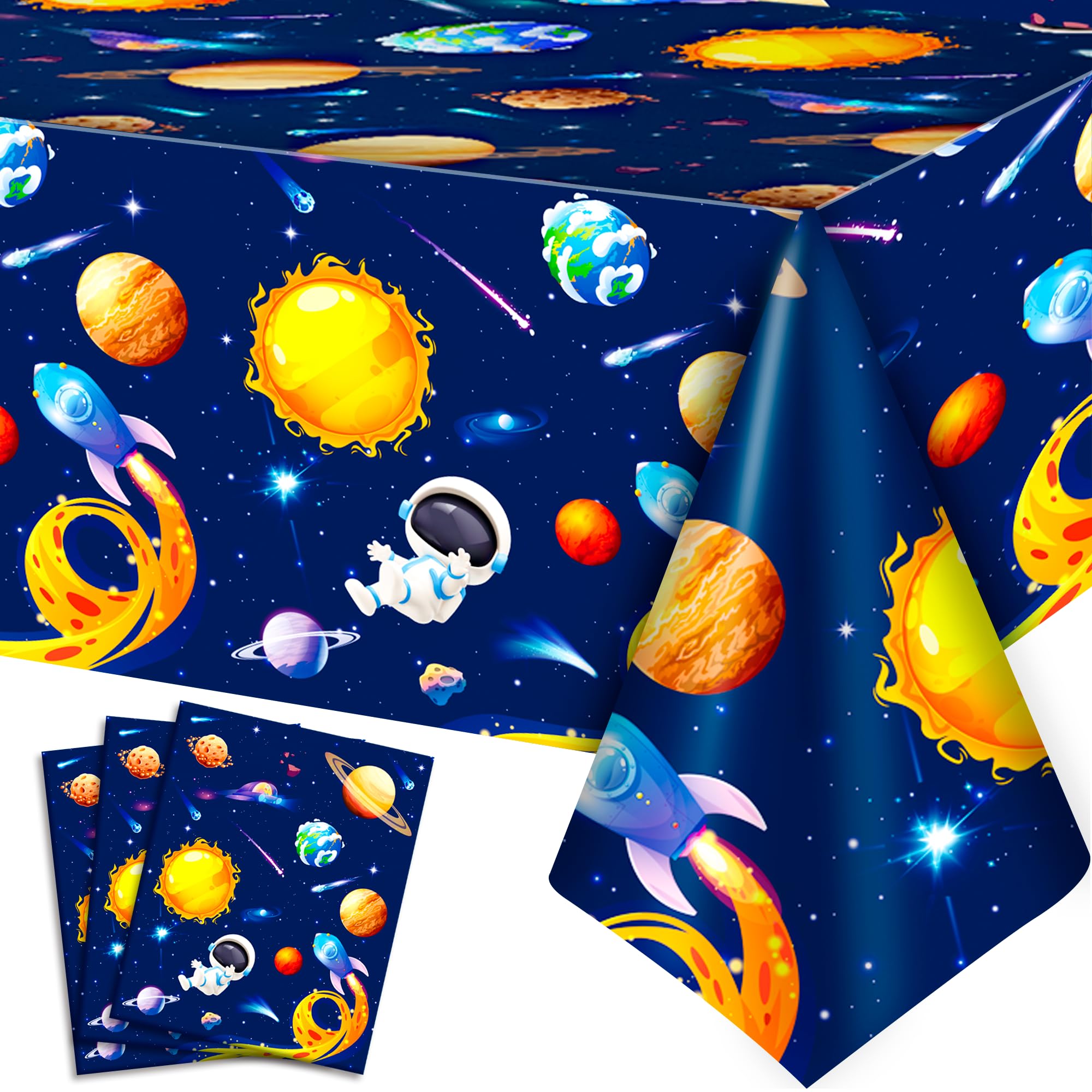 Space Tablecloth, 3 Pcs Outer Space Party Table Cloth Set - Astronaut Table Covers, Space Birthday Party Tablecloth & Space Themed Table Covers for Space Birthday Decorations & Space Party Decorations