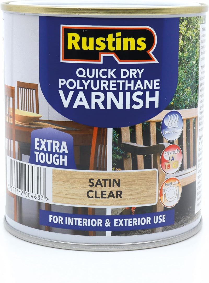 Rustins Quick Dry Poly Varnish Satin Clear 500ml Water-Based Interior Finish