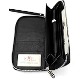 Brelox Travel Wallet Family Passport Holder - RFID Document Organizer for 4 5 6 passports - Genuine Leather - Black