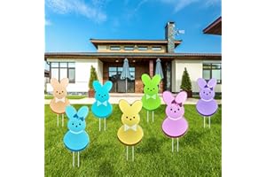 BKHEY 7 Pcs Easter Yard Signs Garden Decorations Outdoor, Easter Bunny Yard Signs with Stakes, Large Size Waterproof Spring Rabbit Decor for Lawn Front Porch Holiday Supplies (Peeps)