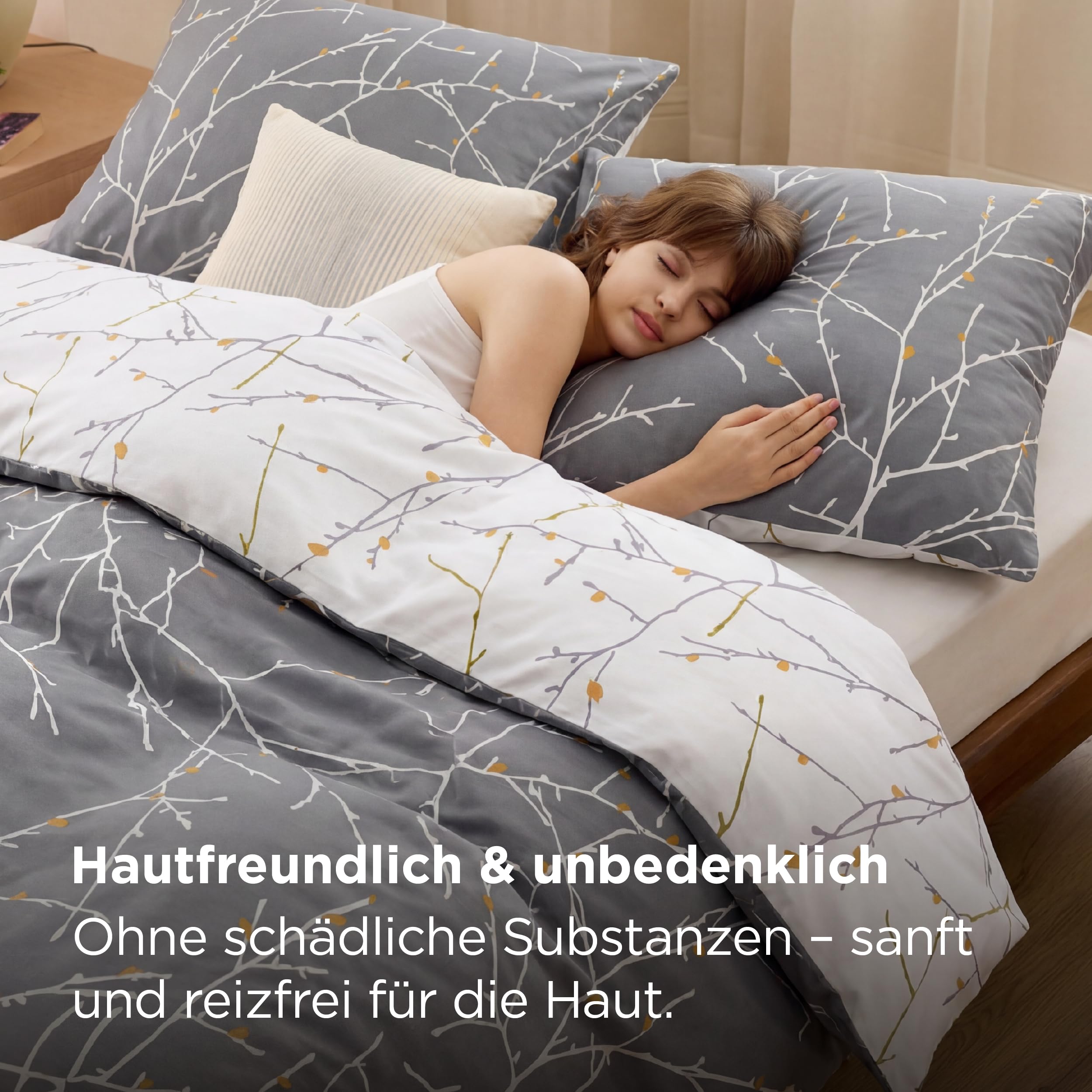 BEDSURE Bettwäsche 135x200 Baumwolle 4teilig - Grau-Beige 4