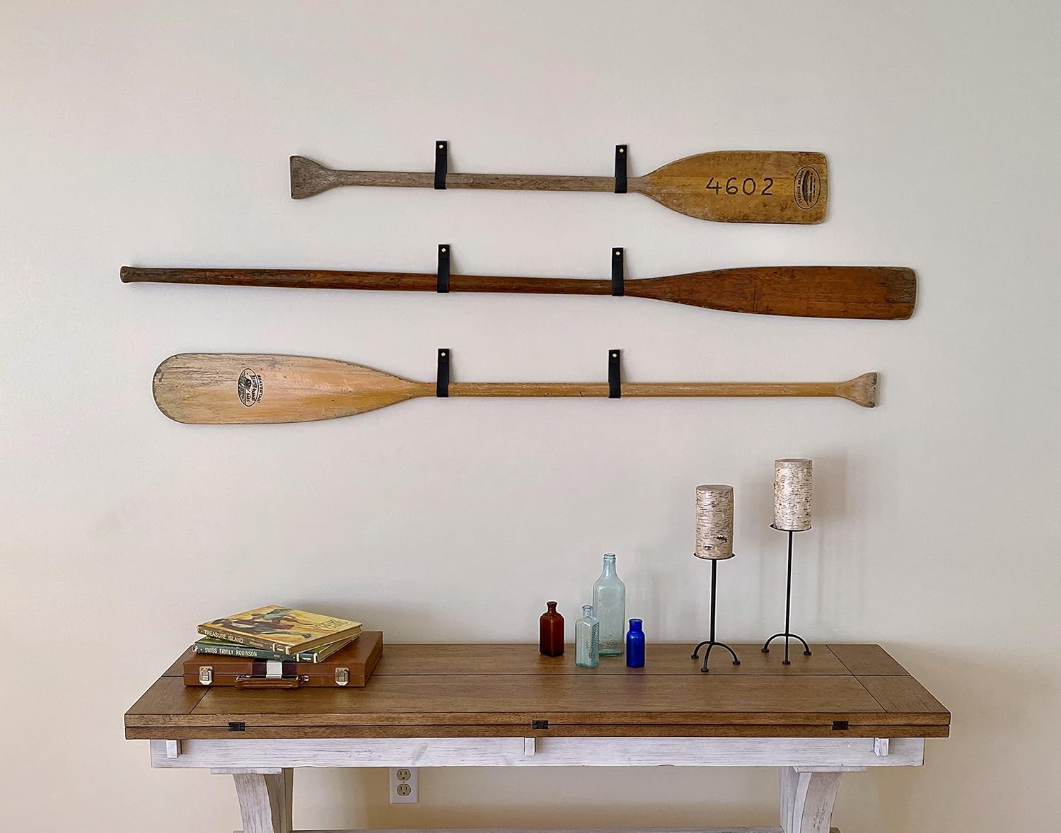 KEYAIIRA Leather Hanging Oar Wall Decor horizontal boat