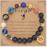 Bolinailo Zodiac Beaded Bracelets for Women, 12 Constellations Crystal Stone Bracelet for Birthday Zodiac Gifts, 18k Gold Constellation Charm Bracelet Jewellery