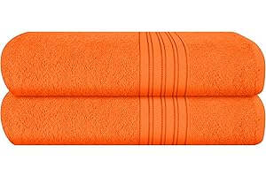BOUTIQUO 100% Cotton 2 Pack Bath Towel Set 28x55, Eco-Friendly Large Bath Towels, Compact Quickdry Lightweight Soft & Highly Absorbent Bath Towel, Ideal for Everyday Gym Travel Camp Pool - Orange