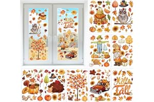 CINROBIYE 150Pcs Fall Window Clings，Thanksgiving Window Stickers Pumpkin Maple Leaf Double-Sided Window Art Seasons Decals for Autumn School Home Office Accessories Toddler Party Supplies Gifts, 9 Sheets (fall)