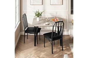 IDEALHOUSE Dining Table Set for 2, Kitchen Table Chairs Set of 2 with Ultra Comfortable PU Cushion, Dining Room Table Set for 2 Furniture with Kitchen Chairs - Gray