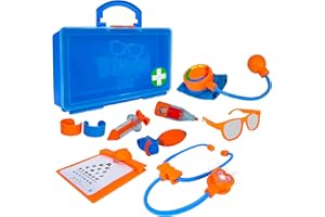 Blippi Doctor Playset - Stethoscope, Glasses, Blood Pressure Arm Band, Toy Syringe, Thermometer, Doctor’s Bag, Bandages, Reflex Hammer Shoe, and Clipboard with 5 Activity Sheets - Amazon Exclusive