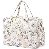 Quilted Duffle Bag for Women, Quilted Weekender Bag, Quilted Travel Bag, Large Floral Duffle Bags with Adjustable Straps