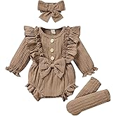 GRNSHTS Newborn Baby Girl Clothes Ruffle Solid Sweater Long Sleeve Romper+Hairband+Socks 3Pcs Fall Winter Outfits