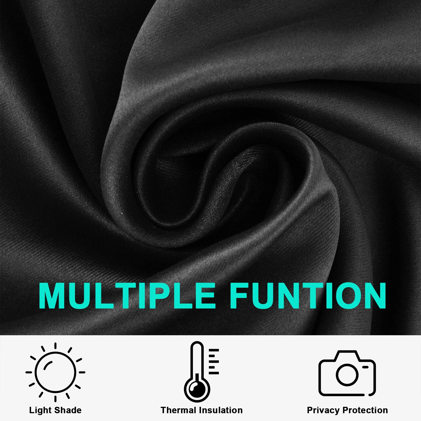 Voilarmart Blackout Curtains 52 x 95 Thermal Insulated Light Reducing Grommet Top Window Curtain Set for Bedroom, Living Room, 2 Panels - Black