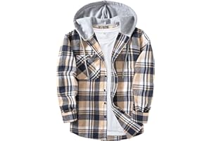 ZITY Men's Flannel Hoodie Shirts Casual Button Down Plaid Shirt Jackets for Men Long Sleeve Stylish Hooded with Pocket