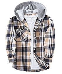 ZITY Men's Flannel Hoodie Shirts Casual Button Down