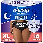 Always Discreet Overnight Adult Incontinence & Postpartum Bladder Leak Underwear for Women, Disposable, XL, 14 Count