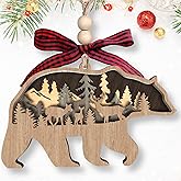 Pawzity Bear Ornaments - Bear Ornaments for Christmas Tree - Animals Gifts for Bears Lovers, Women, Men - Wood Christmas Hanging Ornament