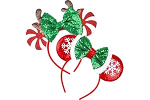 LEZIAZANY 2Pcs Christmas Mouse Ears Headbands Christmas Sequin Santa Reindeer Christmas Headband Park Ears Cosplay Costumes Accessories