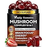 VitaUp Mushroom Gummies for Adults - USA Made 10 in 1 Mushroom Supplement - Mushroom Complex with Lions Mane, Cordyceps, Turkey Tail, Reishi, Shiitake for Cognitive & Immune Support - 60 Count