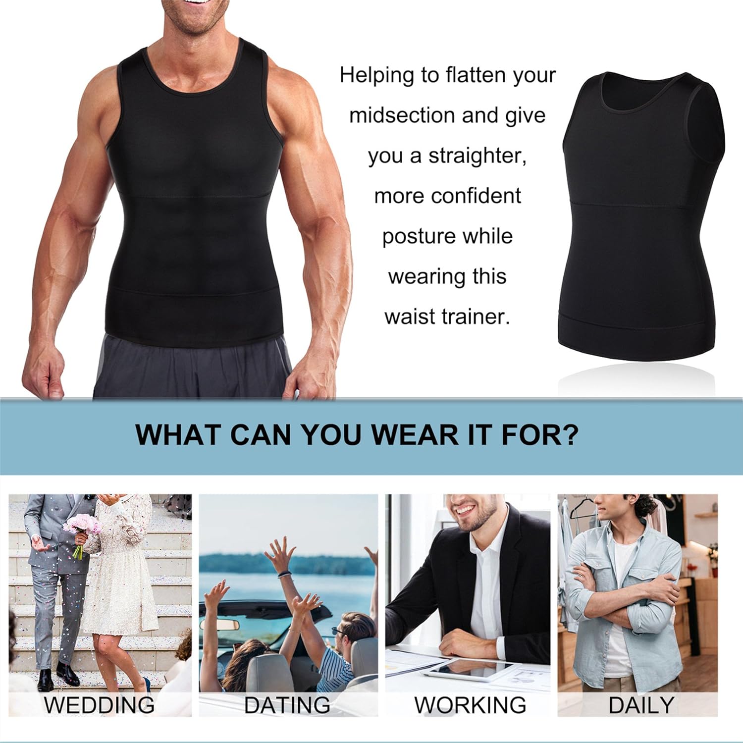 Mens Compression Shirt Slimming Body Shaper Vest Workout Tank Tops Abs