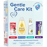 Johnson's Baby Gentle Care Kit with Desitin Maximum Strength, 4 Items | Includes Infants' Tylenol, Johnson's Head-to-Toe Wash, Zarbee's Soothing Saline Mist, Desitin Max Strength Diaper Rash Paste