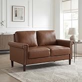 Lexicon Faux Leather Loveseat, 2 Seater Couch, Chocolate | 57" Love Seat Plywood Frame, Foam Over Pocket Coils, Rolled Arms, Faux Wood Feet, for Bedroom/Apartment/Living Room