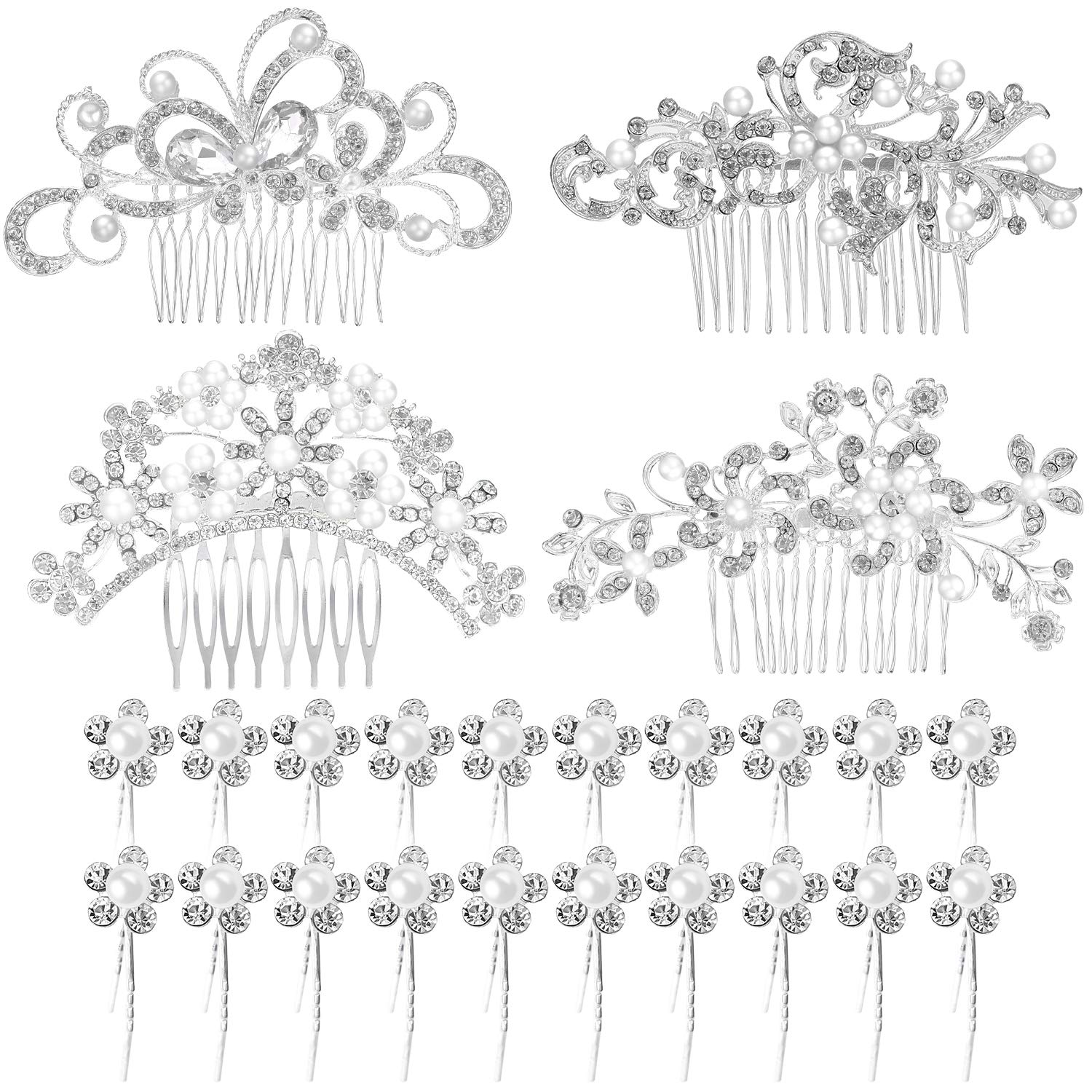 Amazon Com 4 Pieces Crystal Pearl Comb Rhinestone Hair Combs