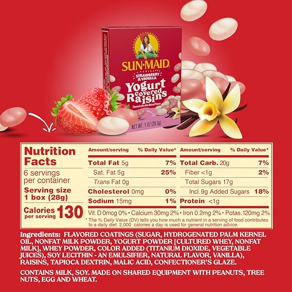 SUN-MAID STRAWBERRY & VANILLA YOGURT COATED RAISINS – (6 PACK) 1 OZ SNACK-SIZE BOX – YOGURT COVERED DRIED FRUIT FOR LUNCHES AND BACK TO SCHOOL SNACKS