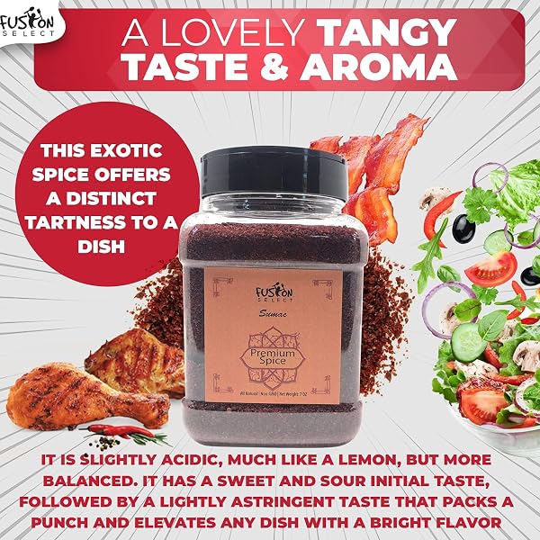 FUSION SELECT 100% PURE SUMAC SPICE, 100% NATURAL SUMAC POWDER | NO SALT | NON-GMO | MIDDLE EASTERN SPICES | SUMAC SEASONING | DOUBLE LIDS JAR (7 OUNCE)