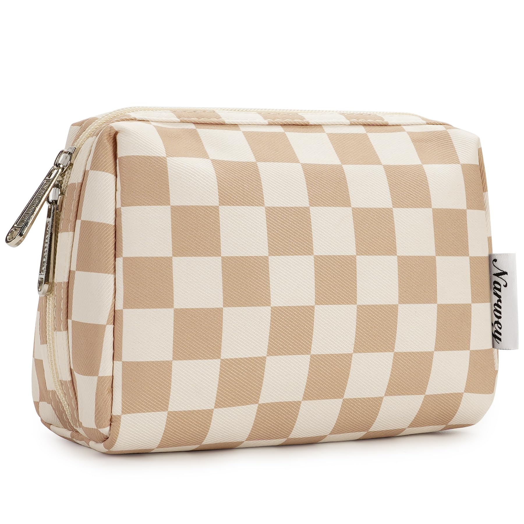 Photo 1 of Narwey Small Checkered Makeup Bag for Purse Mini Cosmetic Bag Travel Makeup Pouch Zipper Pouch Cute Make up Bags with Compartments for Women Girls (Light Checkerboard, Small)