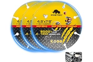 PRETEC Diamond Cutting Wheel 4-1/2 Inch with 7/8" Arbor Hole, Carbide Cut Off Wheel for Angle Grinder, Metal Cutting Disc with 5000+ Cuts on Rebar, Steel, Iron & INOX–3 Pack